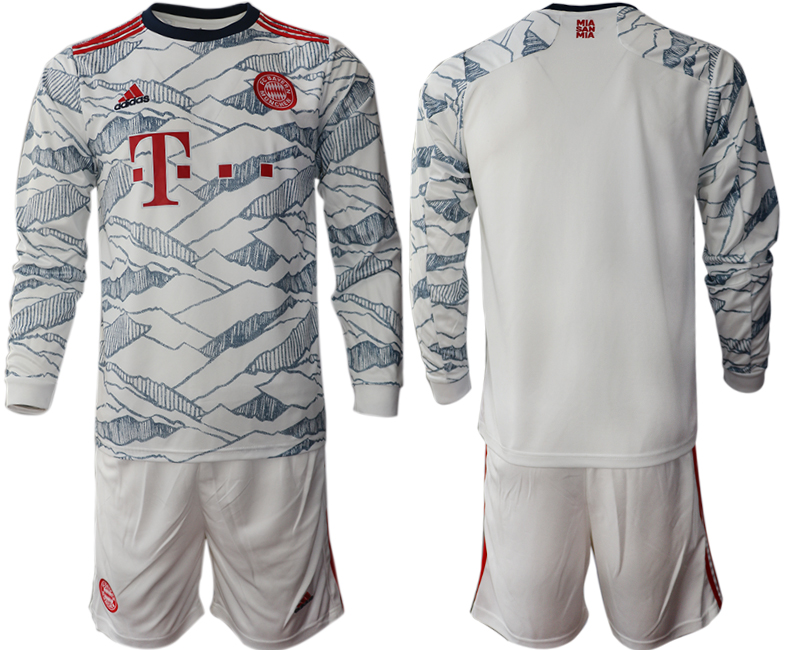 Men 2021-2022 Club Bayern Munich Second away white Long Sleeve blank Soccer Jersey